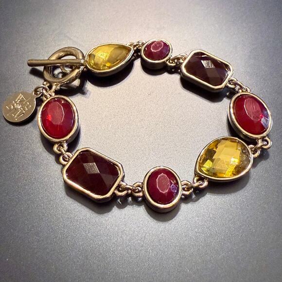 WHBM Autumn Burgundy Gold Stone Silver Tone Link Bracelet - Picture 3 of 7